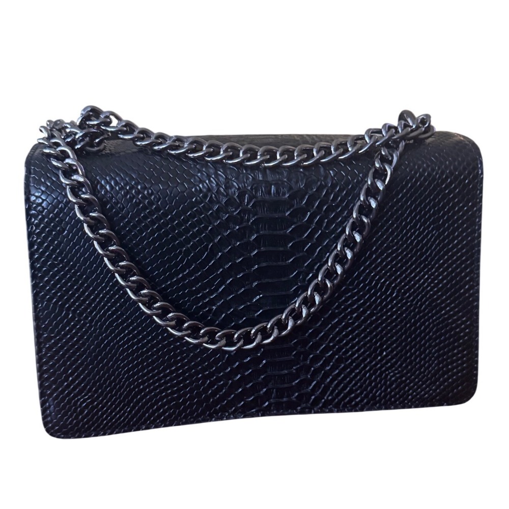 Myhozee Black Snakeskin Embossed Mermaid Buckle Chain Crossbody 
Bag 9.5x6.5x2.5 - Picture 10 of 11